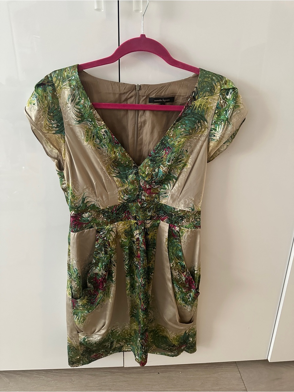 Green & Gold V-Neck Cocktail Dress